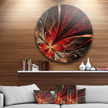 Fractal Flower in Yellow and Red - Floral Circle Metal Wall Decor